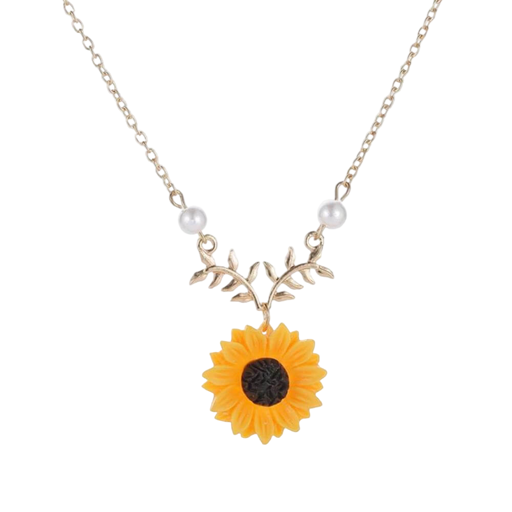 colar girassol banhado a ouro pingente delicado corrente vintage feminina ramos de folhas e imit png