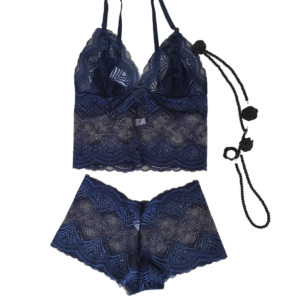 conjunto lingerie kalesson azul marinho calcinha sutia renda png