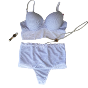 conjunto calcinha e sutia com bojo layla poa branco lingerie renda png