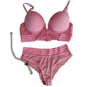 conjunto lingerie waldea calcinha sutia rosa claro com bojo renda png